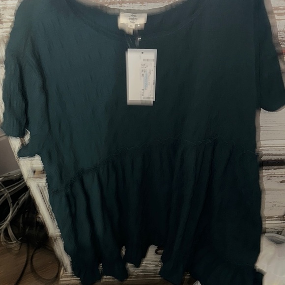 NWT Entro green Ruffled Relaxed Blouse one x 100% polyester runs big pit 29 - Picture 7 of 7